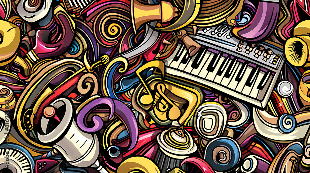 Naklejka premium Abstract Classical music hand drawn doodle banner cartoon vector image