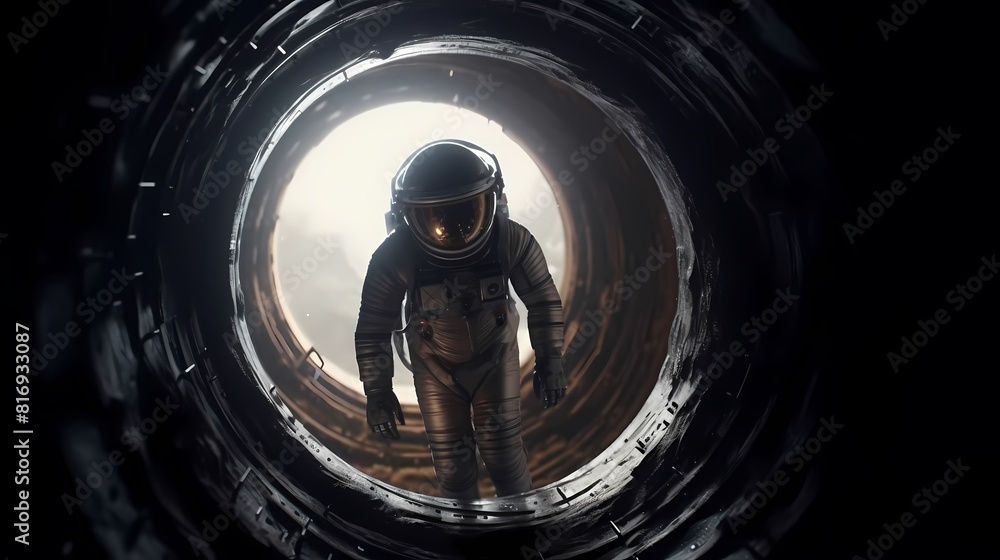 Digital technology floating space astronaut scene poster background