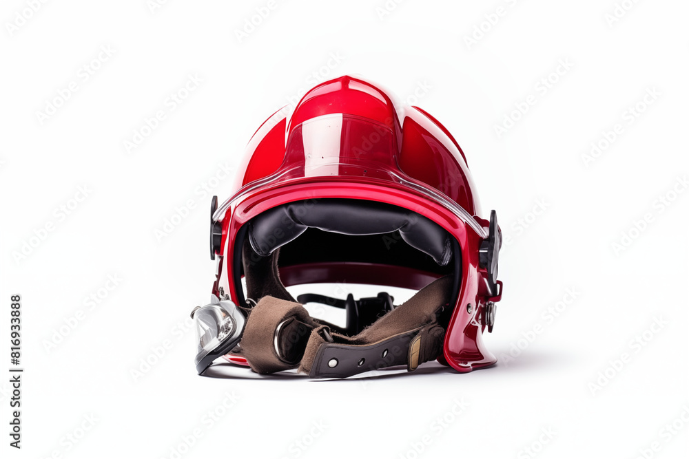 Fototapeta premium red firefighter helmet isolated on white. generative AI