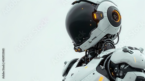 A sleek, futuristic robot standing confidently against a clean white background ©  ALLAH LOVE