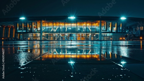 Night reflection of a modern stadium for architecture or urban design