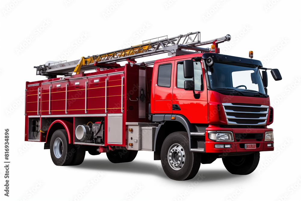 red fire truck isolated on white. generative AI red fire truck isolated on white. generative AI
