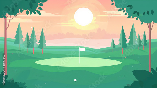 The image shows a beautiful golf course photo