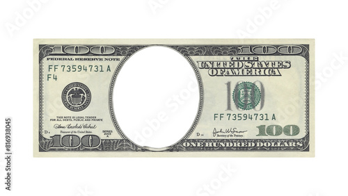 Realistic 100 Dollar Bill Mockup on White Background photo