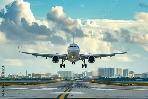 Landing Preparation: Commercial Plane Seconds Before Touchdown in Miami
