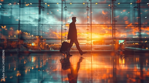 Corporate Journey: Businessman Strides Through Airport Terminal with Travel Bag