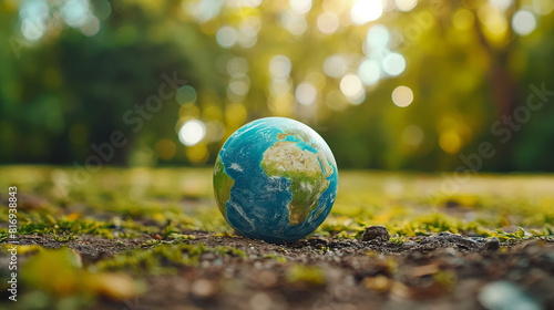 Globe in green forest. Environment protection concept. Ecology. Sustainable society. photo