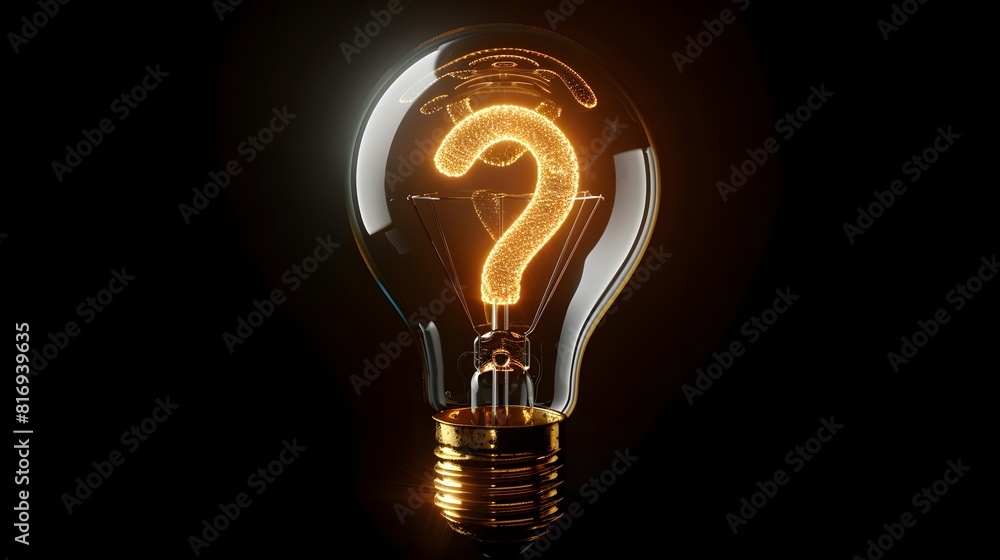 A light bulb with the shape of a question mark glowing and shining brightly against a black background. warm golden glow.
A light bulb with the shape of a question mark glowing and shining brightly against a black background. warm golden glow.