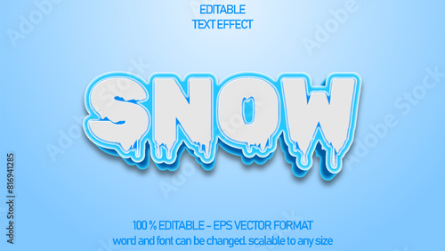 3d snow winter text effec style, editable font for winter