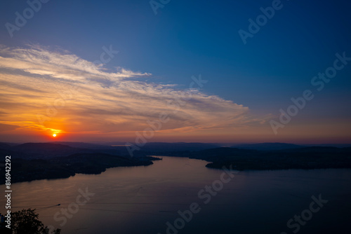 Aerial View over Lake Lucerne and Mountain in Sunset in Lucerne  Switzerland.