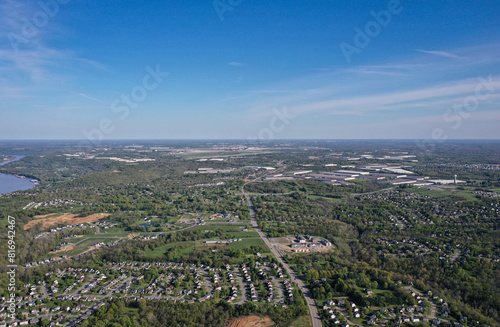 Cincinnati International Airport and surrounding suburbs, warehouses and rural areas