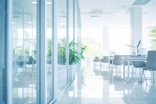 Empty office with glass walls and chairs. Generative AI