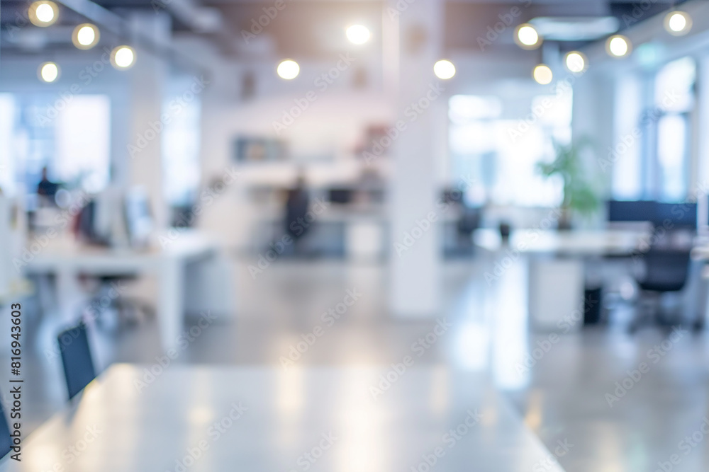 Blurry office with desks and chairs. Generative AI Blurry office with desks and chairs. Generative AI