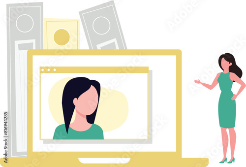 The girl is talking online.