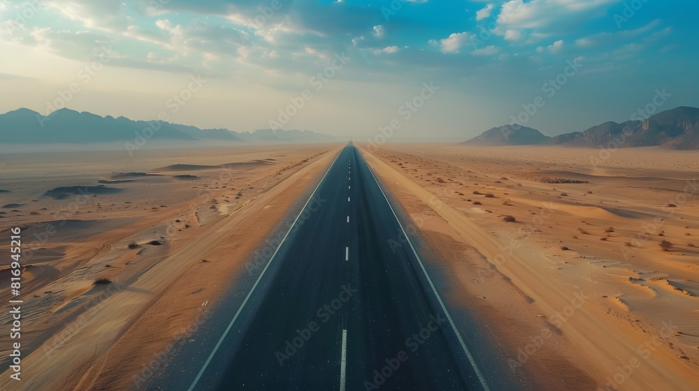 Fototapeta premium Aerial view of desert road in Saudi Arabia. 