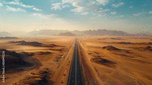 Aerial view of desert road in Saudi Arabia.  © horizon