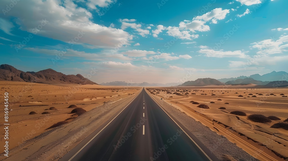 Aerial view of desert road in Saudi Arabia.
