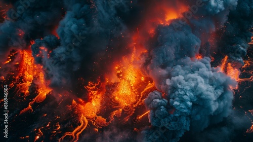 Fiery lava flows and dense smoke close-up, representing the peril of overspending, dramatically set against a deep dark sky © Paul