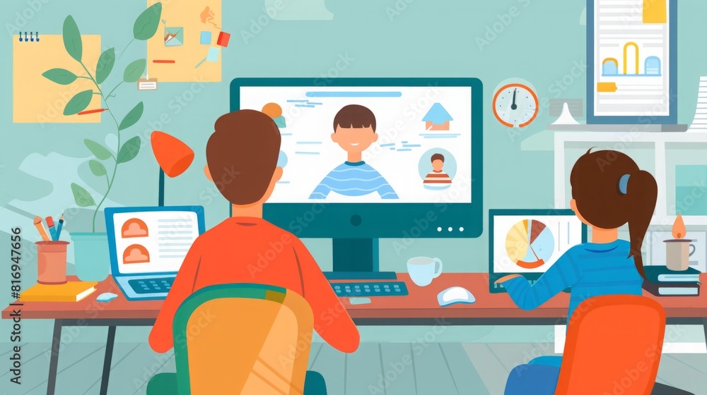 A group of individuals are sitting at a desk and watching a video on a computer screen. A group of individuals are sitting at a desk and watching a video on a computer screen.