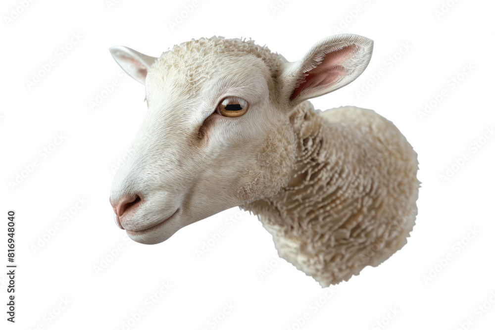 Obraz premium A white sheep with a pink nose and brown eyes, illustrations, clipart, isolated on a transparent background.