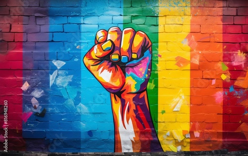 LGBT rights A campaign poster for LGBT rights on a wall close up, activism, vibrant, blend mode, urban backdrop