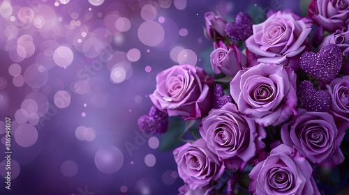 purple roses and purple hearts on purple background with bokeh lights  love wallpaper  purple flowers  purple valentine s day design  purple rose background. 