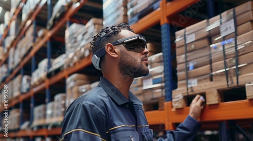  Depict warehouse workers wearing AR glasses that display digital overlays indicating the location of items to be picked, improving accuracy and efficiency in order fulfillment 