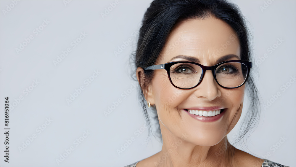 a woman wearing glasses with a smile that says  smile .