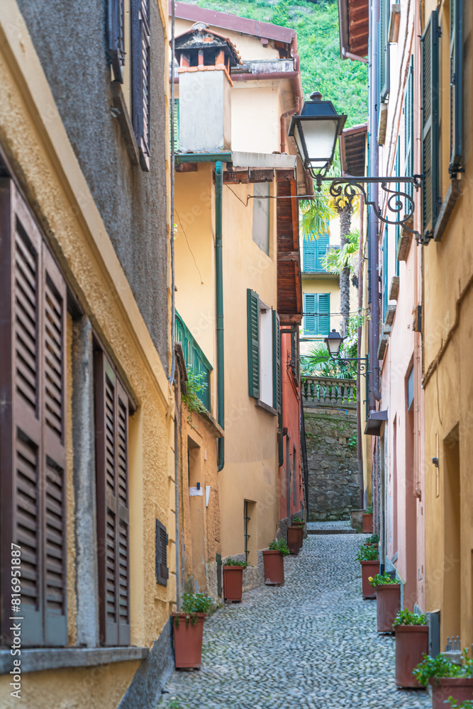 Typical street in Bellagio on Lake Como in Italy