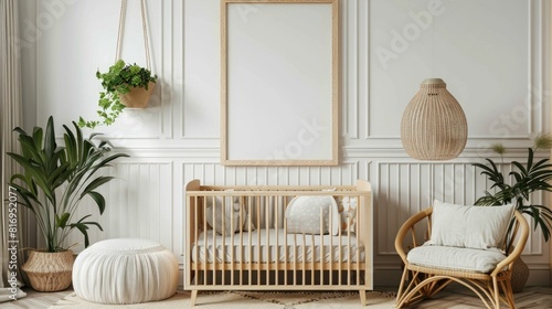 Bright and Serene Nursery With Pastel Crib and Gentle Wall Decor