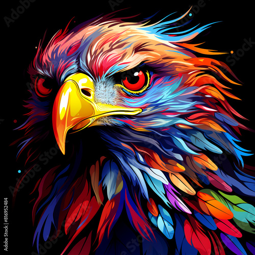 The majesty of the eagle with its sharp eyes and strong beak. Abstract eagle symbol. Bright watercolor.