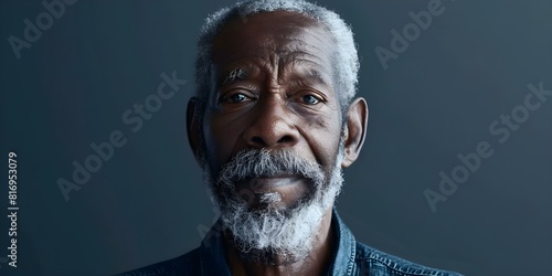 Respectful elderly Black man with a beard and wrinkles facing the camera. Concept Portrait Photography, Elderly Man, Black Culture, Respectful Expression
