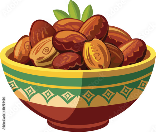 arabian Dates fruit on bowl vector illustration