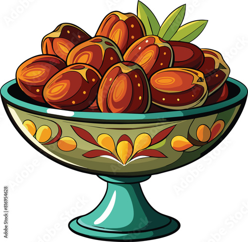 arabian Dates fruit on bowl vector illustration
