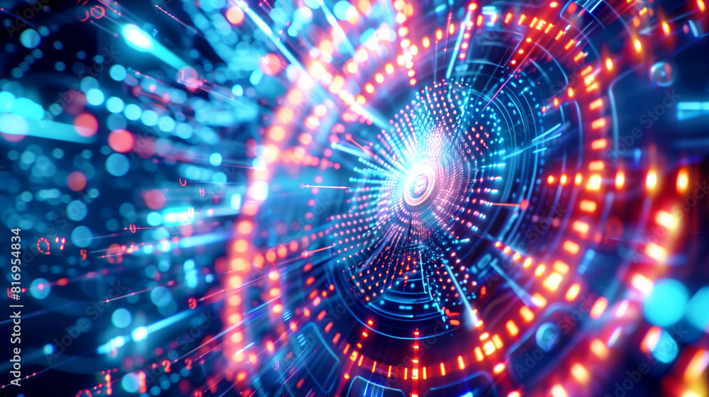 A vibrant, abstract representation of a digital data tunnel in bright blue and red colors, symbolizing fast-moving data and futuristic technology. A vibrant, abstract representation of a digital data tunnel in bright blue and red colors, symbolizing fast-moving data and futuristic technology.