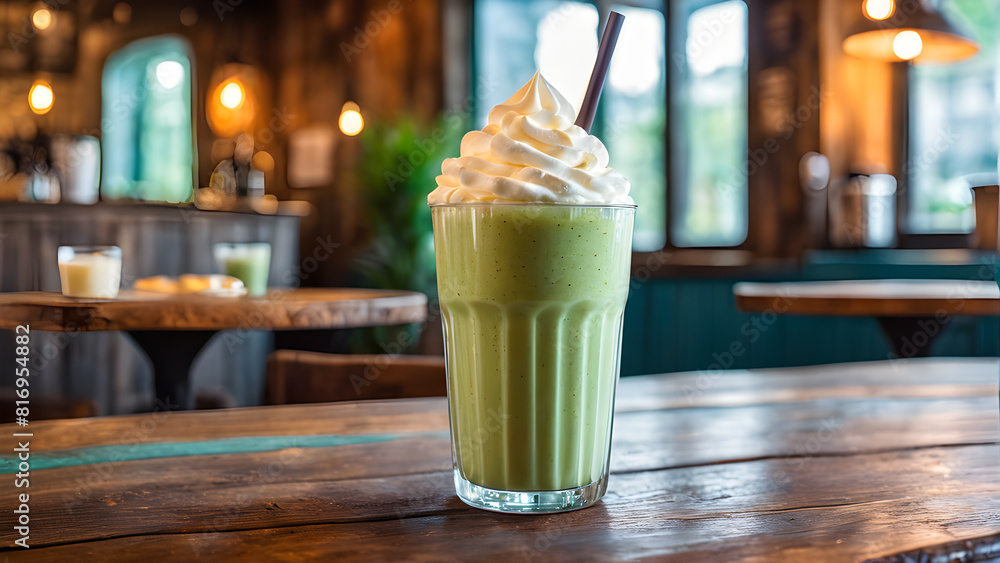 a cup of green drink with a straw in it that says drink . a cup of green drink with a straw in it that says drink .