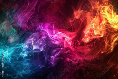 Digital wallpaper featuring colorful smoke patterns with a dynamic and fluid appearance