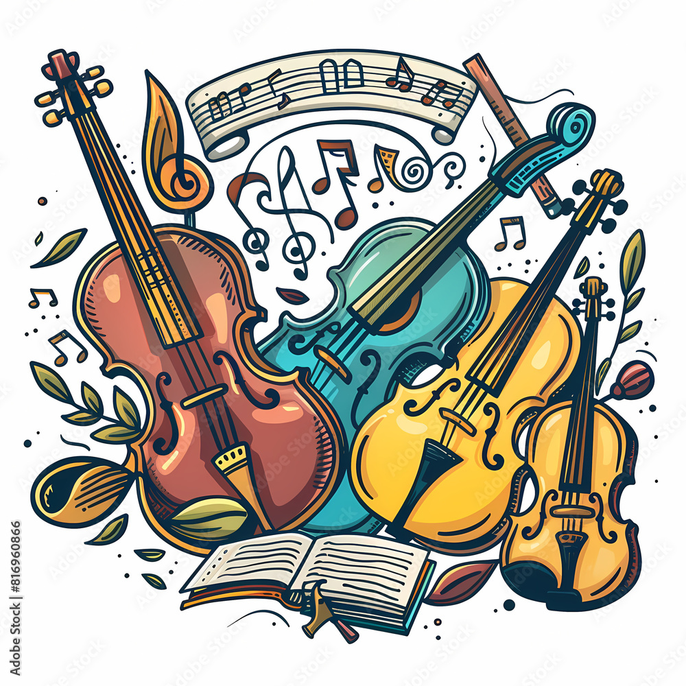 Obraz premium Abstract Classical music hand drawn doodle banner cartoon vector image