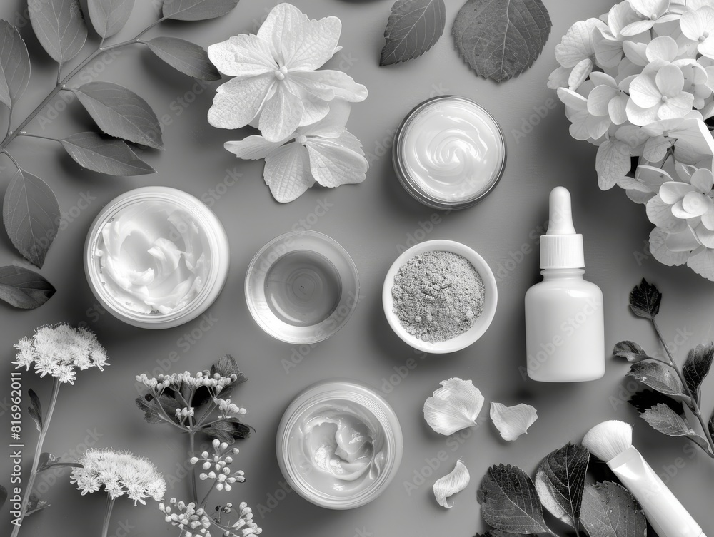 Natural skincare application top view Applying natural ingredients skincare Digital binary as object Black and white Natural skincare application top view Applying natural ingredients skincare Digital binary as object Black and white