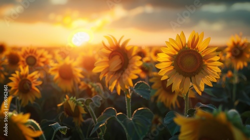 Sunflower field at sunset for summer and nature themed designs