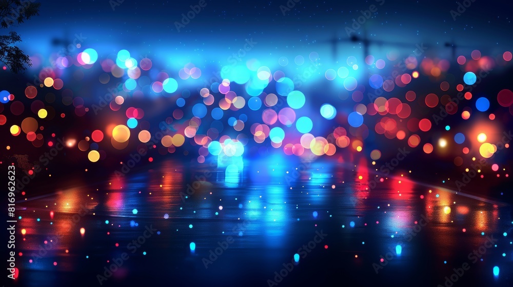 Abstract background of blurred lights, construction cranes, and building materials