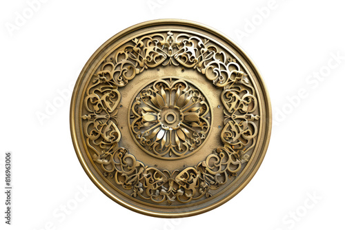 A gold circle with a flower on it, illustrations, clipart, isolated on a transparent background.