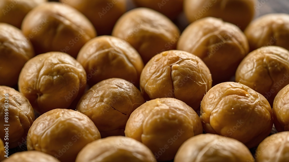 Close up view showcasing round chickpeas natural texture in warm, earthy tones Close up view showcasing round chickpeas natural texture in warm, earthy tones