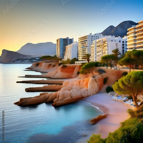 spanish landscape view to mediterranean sea rocky shores nature arround la cala villajoyosa with photo
