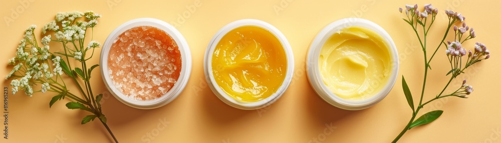 Skin scrub that helps brighten the skin top view Bright skin with natural scrub Digital tone Triadic Color Scheme Skin scrub that helps brighten the skin top view Bright skin with natural scrub Digital tone Triadic Color Scheme
