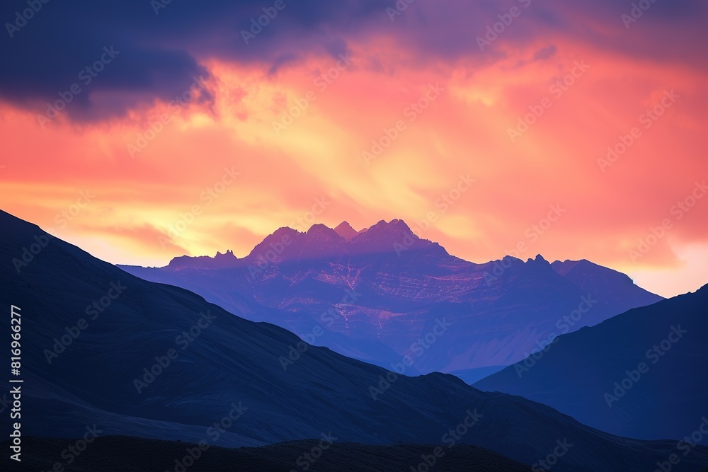 majestic mountain range silhouetted against a vibrant sunset, embodying the ancient wisdom and powerful presence of nature. majestic mountain range silhouetted against a vibrant sunset, embodying the ancient wisdom and powerful presence of nature.