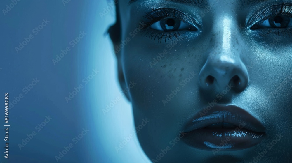 Youthful face at dawn front view Youthful visage from night cream Futuristic tone Monochromatic Color Scheme Youthful face at dawn front view Youthful visage from night cream Futuristic tone Monochromatic Color Scheme