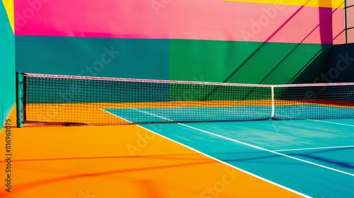 Tennis balls on a court with colorful background for sports themed designs © Yusif
