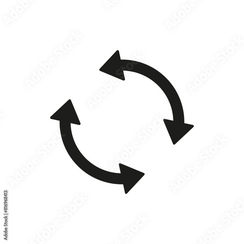 Two simple arrows in circular motion. Semicircular double arrows rotate. Following each other in a circle. Vector symbol.