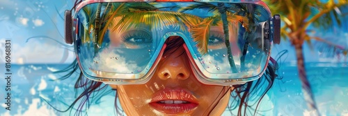Reflective sunglasses with palms and blue sky